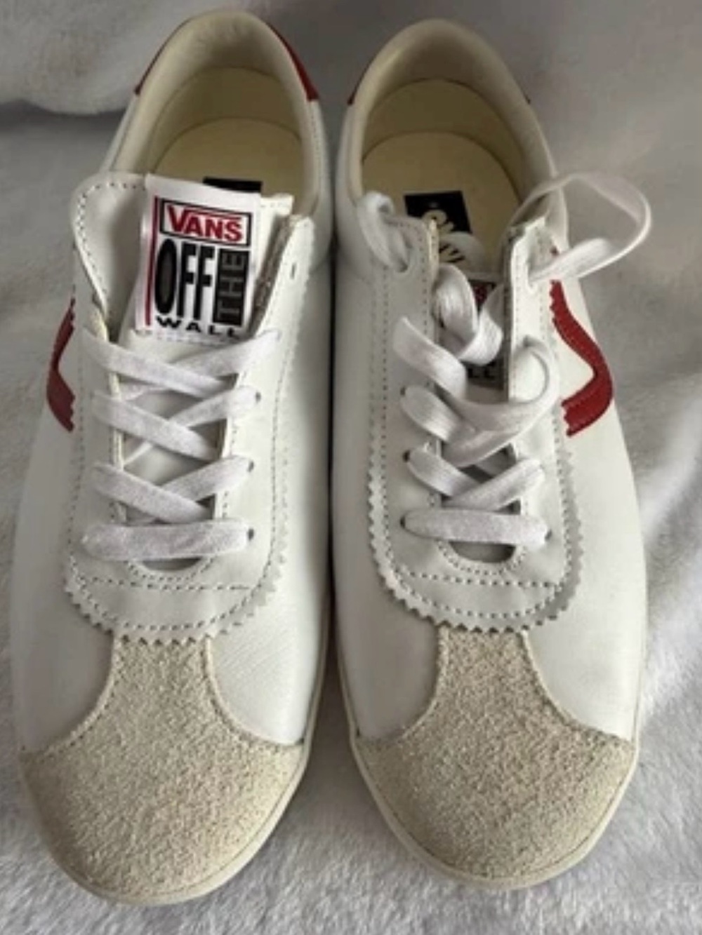 Vans White Sneakers with Red Side Wave